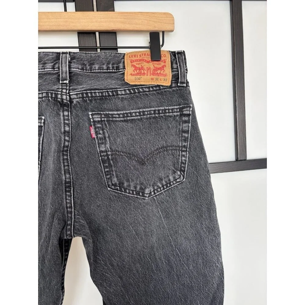 Levis 502 Jeans Mens 31 Taper Regular Fit Stretch Mid Rise Denim‎ Washed Black